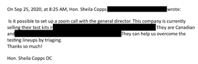 Email from Sheila Copps to Health Canada